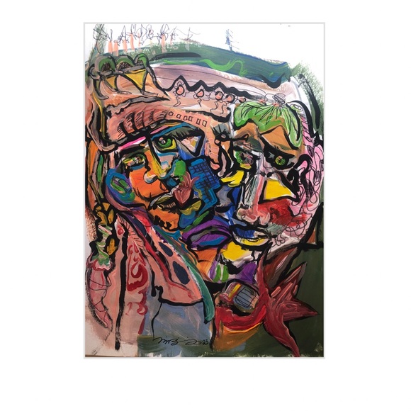 “Sophie & Simon” original OOAK mixed media painting on paper singed, 9x14” - Picture 2 of 4